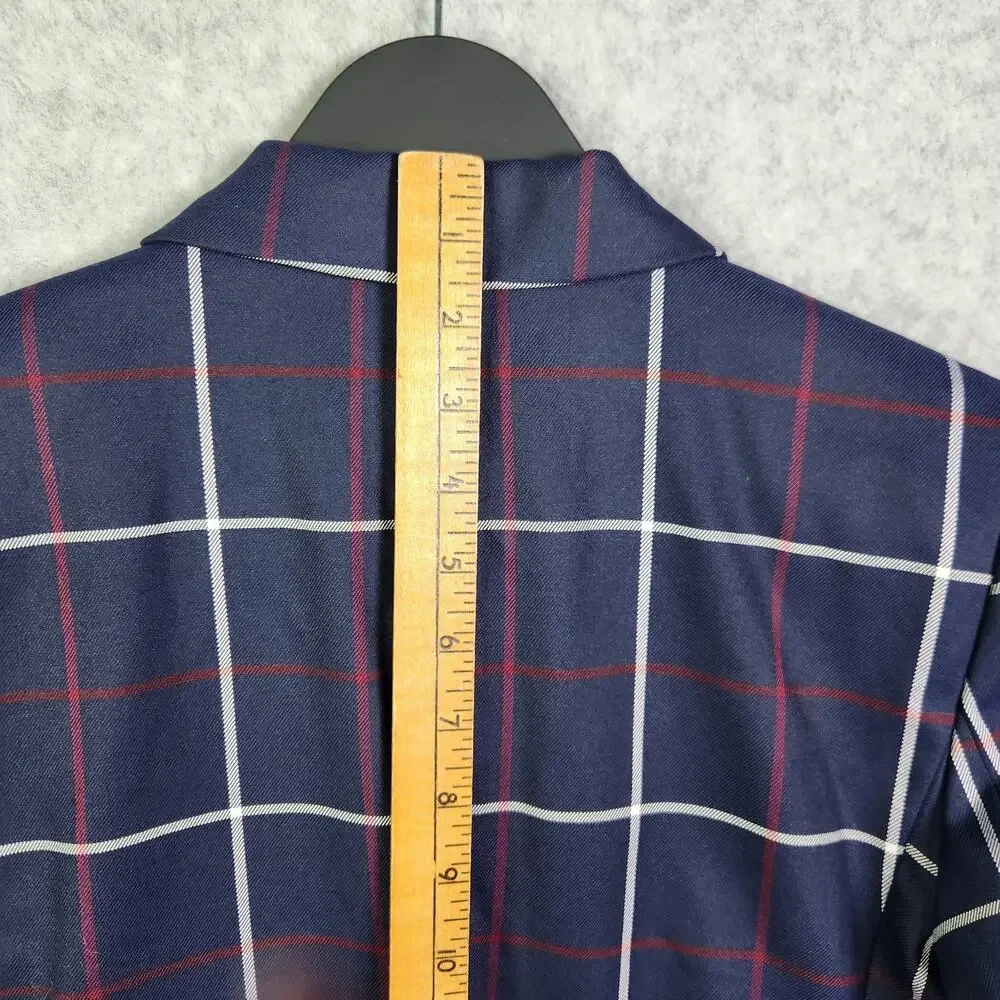 NEW Tommy Hilfiger Blazer Sz 2 Womens Navy Blue Plaid Academia Preppy Old Money - Picture 14 of 16